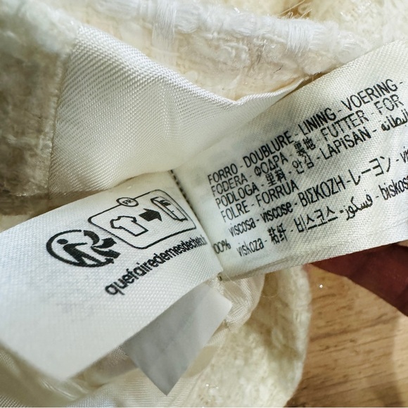 Zara cream tweed 3/4 sleeves with rhinestones buttons blazer cropped jacket NEW - Picture 5 of 8